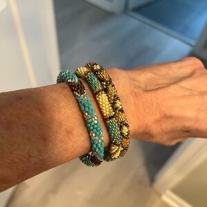 Beaded Bracelets Set in Turquoise, brown and cream color